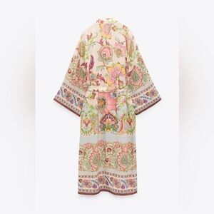 ZARA Multicoloured Floral Print Belted Kimono